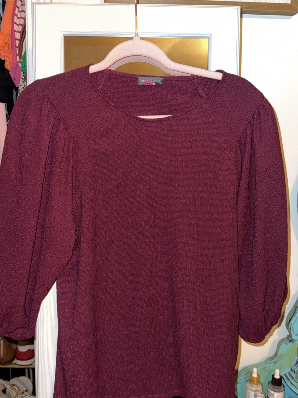 Vince Camuto Burgundy Textured Long-Sleeve Top